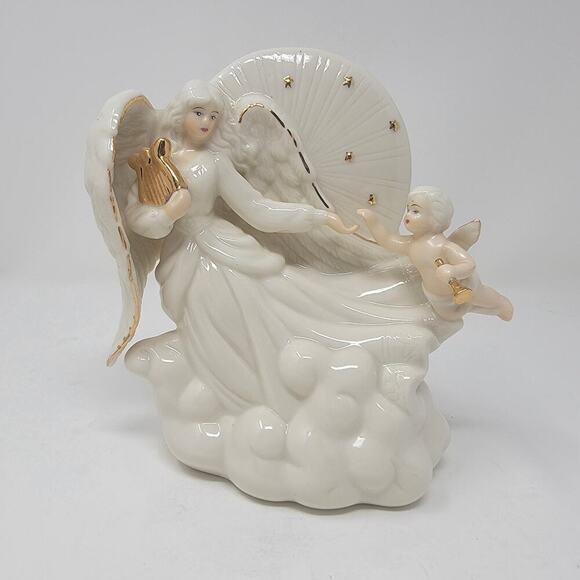 Vintage Christmas Decor Avon Angel & Cherub Porcelain Figurine Gold Stars 1998 - Picture 6 of 15